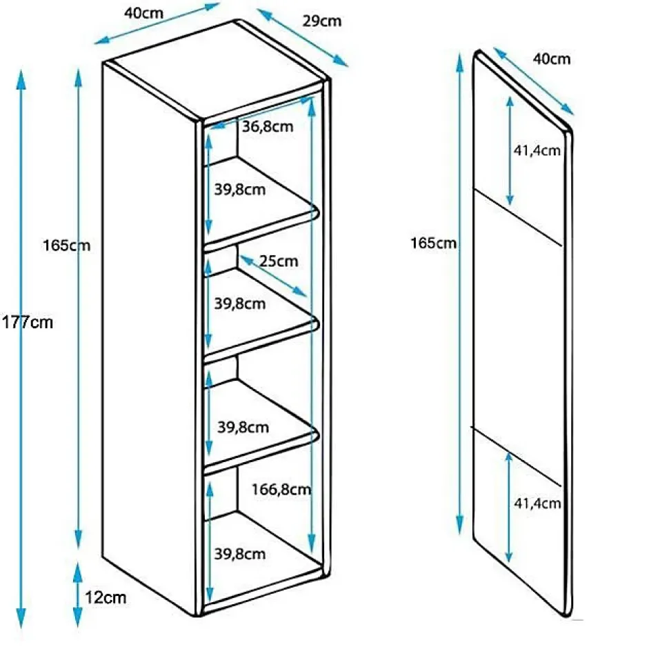 Vitrine armoire LED - Blanc/Noir brillant - Alu - 40x29x177 cm