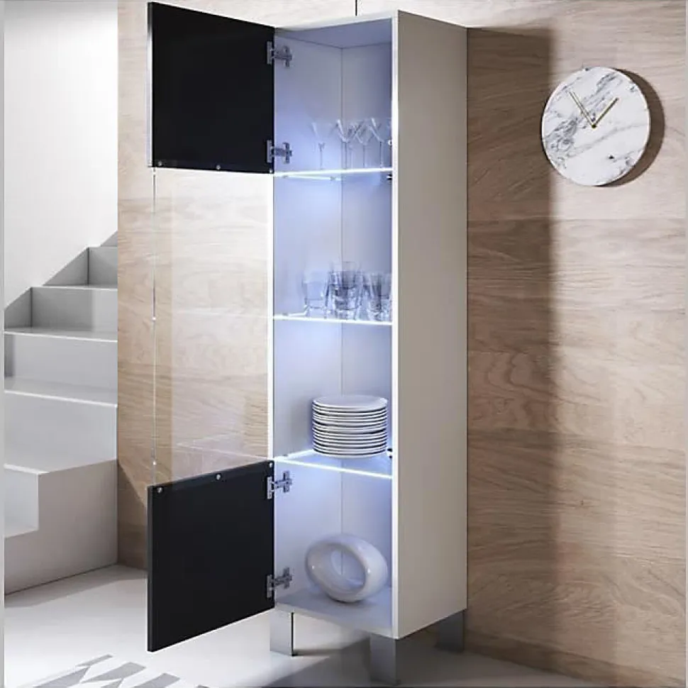 Vitrine armoire LED - Blanc/Noir brillant - Alu - 40x29x177 cm