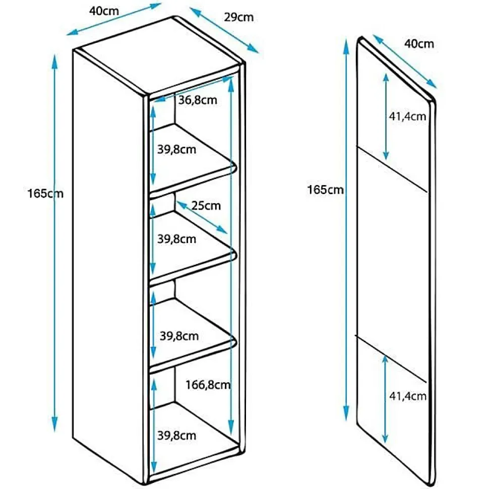 Vitrine Armoire LED - LUKE - V6 - Noir et Blanc - 1 porte - 4 compartiments - 40x165cm