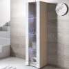Vitrine armoire LED brillante - Blanc & Sonoma - 1 porte 4 compartiments - 40x29x167 cm