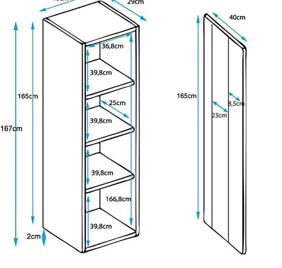 Vitrine armoire LED brillante - Blanc & Sonoma - 1 porte 4 compartiments - 40x29x167 cm