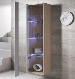 Vitrine armoire LED contemporaine - Sonoma/Blanc - 1 porte 4 compart. - 40x165x29 cm