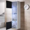 Vitrine armoire LED contemporaine - Blanc & Noir - Mélamine brillante - 1 porte, 4 compart. - 40x165x29 cm