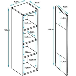 Vitrine armoire LED contemporaine - Blanc brillant - Mélamine - 1 porte 4 compart. - 40x29x165 cm