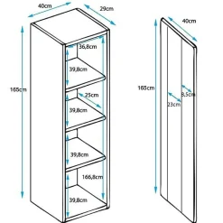 Vitrine armoire LED contemporaine - Noir/Blanc - Mélamine brillant - 1 porte 4 compartiments - 40x29x165 cm