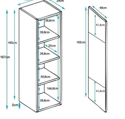 Vitrine armoire LED contemporaine - Noir brillant - Mélamine - 1 porte - 4 compartiments - 40x29x167 cm