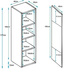 Vitrine armoire LED contemporaine - Noir brillant - Mélamine - 1 porte - 4 compartiments - 40x29x177 cm