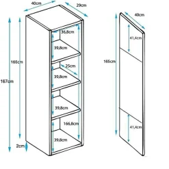 Vitrine armoire LED contemporaine - Blanc/Noir - Mélamine - 1 porte 4 compart. - 40x29x167 cm