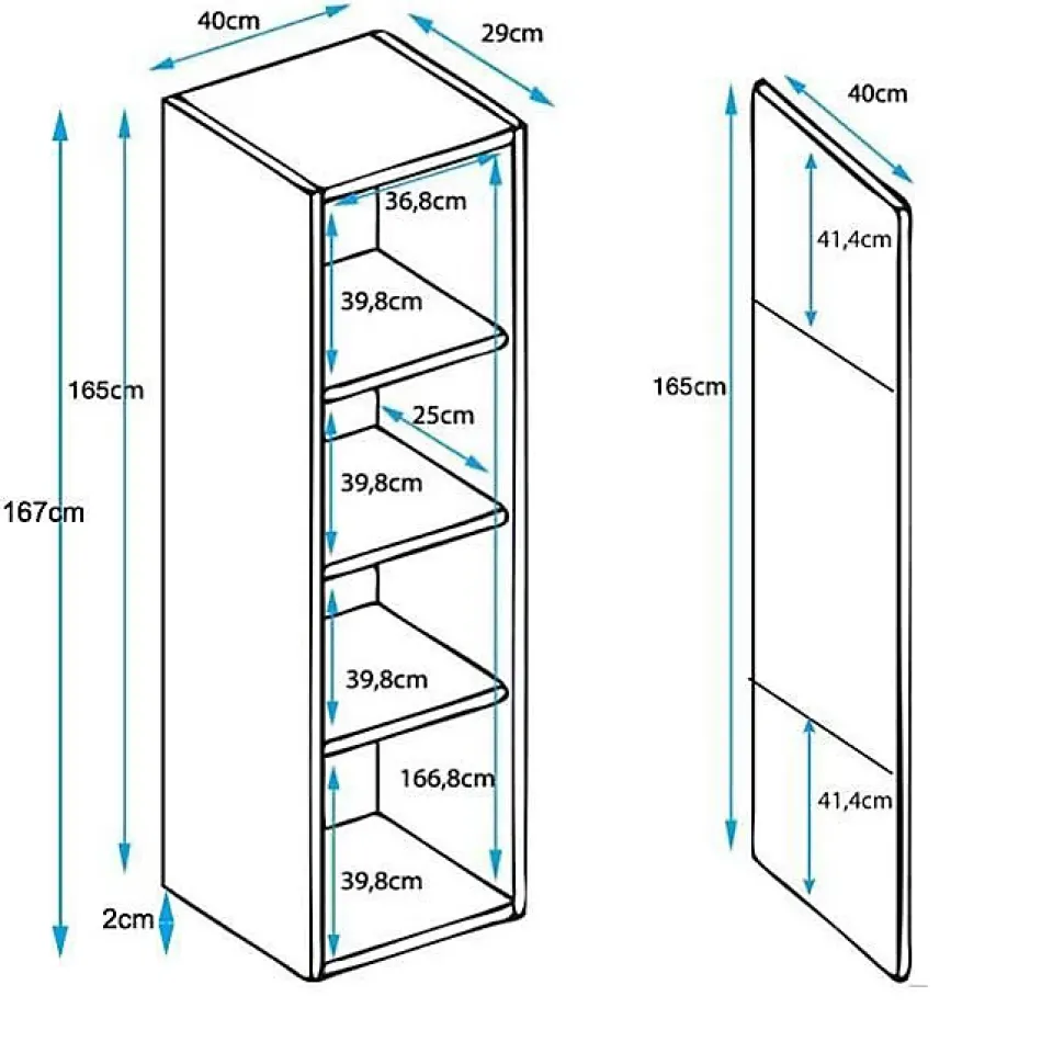 Vitrine armoire LED contemporaine - Blanc/Noir - Mélamine - 1 porte 4 compart. - 40x29x167 cm