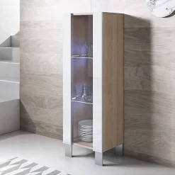 Vitrine armoire LED élégante - Blanc & Sonoma - Mélamine - 1 porte - 40x29x138 cm
