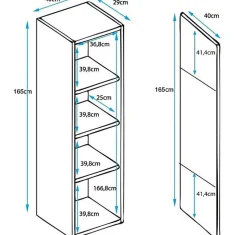 Vitrine armoire LED suspendue - Noir brillant - 1 porte 4 compart. - 40x29x165 cm