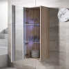 Vitrine armoire suspendue contemporaine - Blanc & Sonoma - 1 porte brill. - LED - 40x29x126 cm