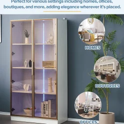 Vitrine, Armoire Vitrine avec 2 Portes Vitrées et Étagères Réglables, 80x40x160 cm, Blanc
