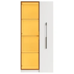 Vitrine avec LED 70x40x160 cm - 1 porte vitrée et 1 tiroir latéral coulissant - Roulettes - MDF+verre - Blanc