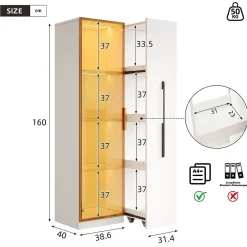 Vitrine avec LED 70x40x160 cm - 1 porte vitrée et 1 tiroir latéral coulissant - Roulettes - MDF+verre - Blanc