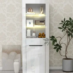 Vitrine avec Placard, Tiroir et 2 Étagères - Panneau de Particules - 60 x 35,5 x 165 cm - Blanc