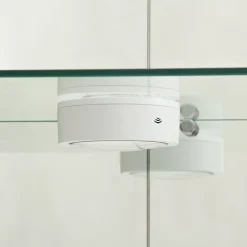 Vitrine bar en verre trempé avec porte double, 4 étagères éclairage LED, Meuble de rangement et d'exposition moderne blanc