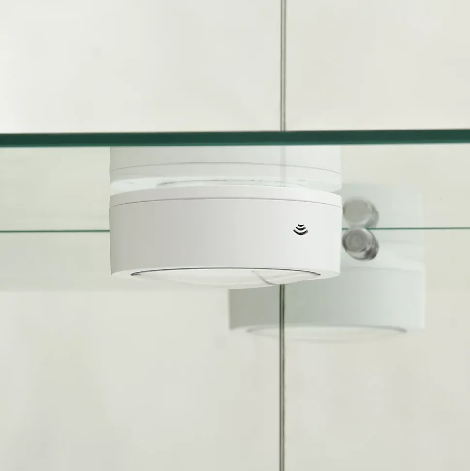 Vitrine bar en verre trempé avec porte double, 4 étagères éclairage LED, Meuble de rangement et d'exposition moderne blanc