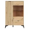 Vitrine basse à 2 portes et un tiroir,coloris Chêne artisan - Longueur 90 x Profondeur 41 x Hauteur 133 cm