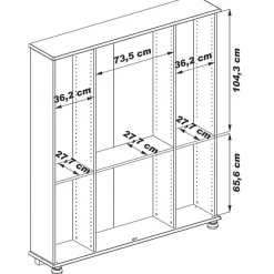 Vitrine Bibliothèque Chêne 4 Portes Vitrées 18 Niches L 158.8 H 182.2 P 33 cm - L 158.8 x l 33 x H 182.2 cm