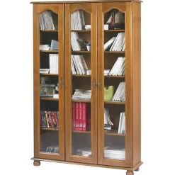 Vitrine Bibliothèque Chêne 3 Portes Vitrées 12 Niches L 120.6 H 182.2 P 33 cm - L 120.6 x l 33 x H 182.2 cm