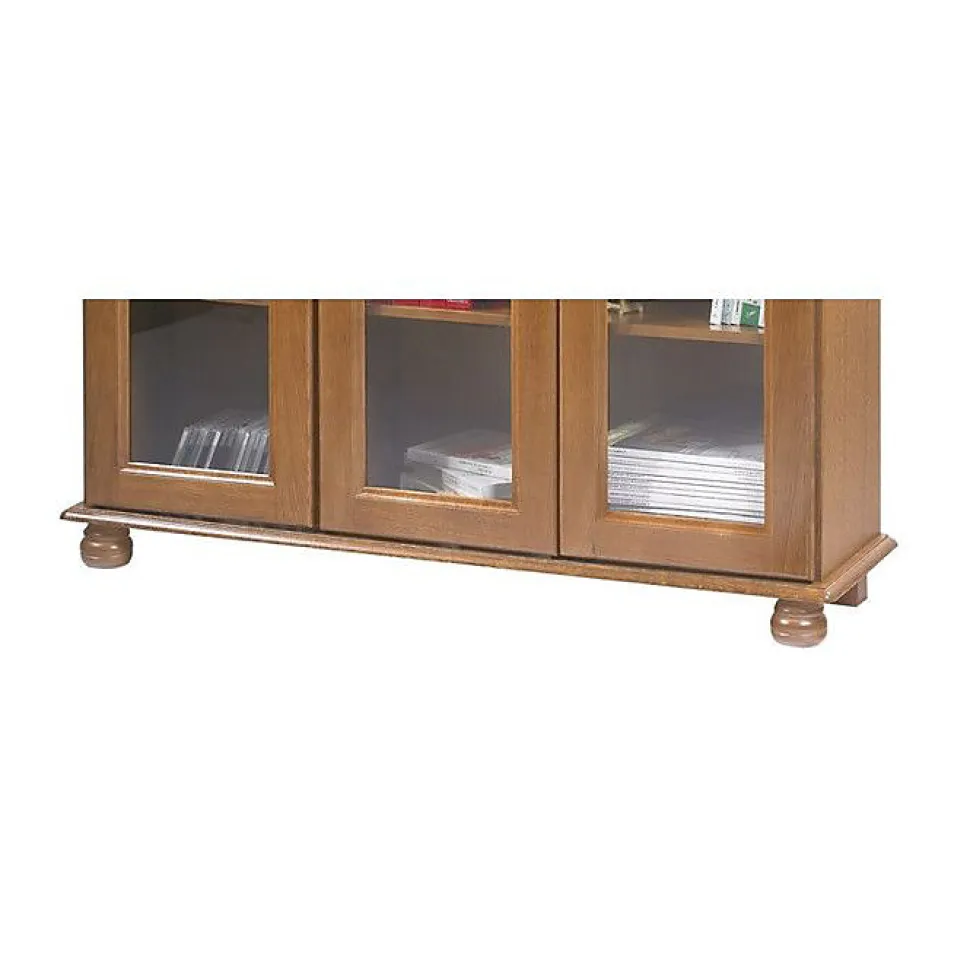 Vitrine Bibliothèque Chêne 3 Portes Vitrées 12 Niches L 120.6 H 182.2 P 33 cm - L 120.6 x l 33 x H 182.2 cm