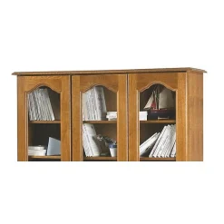 Vitrine Bibliothèque Chêne 3 Portes Vitrées 12 Niches L 120.6 H 182.2 P 33 cm - L 120.6 x l 33 x H 182.2 cm