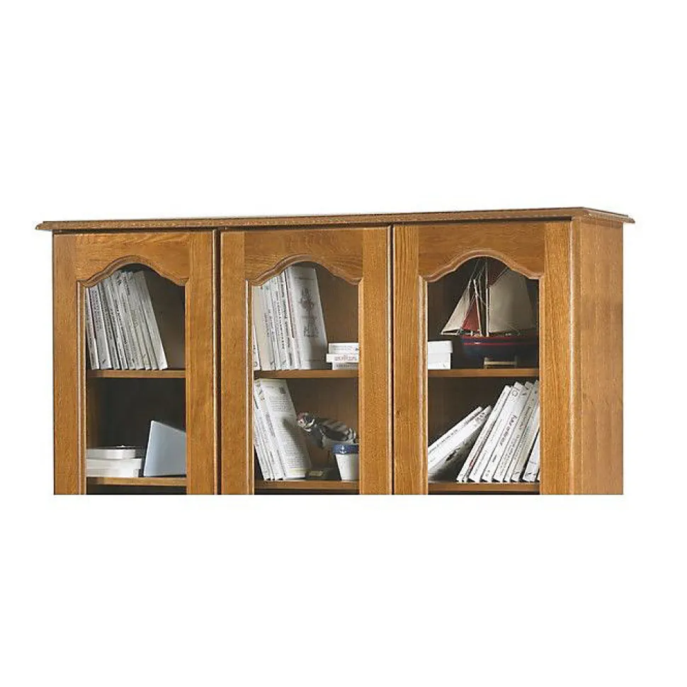 Vitrine Bibliothèque Chêne 3 Portes Vitrées 12 Niches L 120.6 H 182.2 P 33 cm - L 120.6 x l 33 x H 182.2 cm