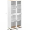 Vitrine buffet haut H. 176 cm vaisselier VITO 4 portes vitrées blanc et bois