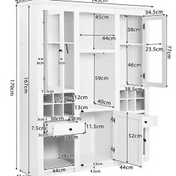 Vitrine Éclairage LED 16 Couleurs, Porte en Acrylique, Casier à Vin et Tiroir, Meuble de Rangement Salon, MDF, Blanc 143x46x170 cm