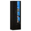 Vitrine éclairée LED avec 2 portes transparentes sur pied, noir