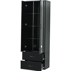 Vitrine éclairée LED avec 2 portes transparentes sur pied, noir