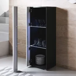 Vitrine contemporaine 1 porte LED - Noir/Blanc - Mélamine - 40x29x128 cm