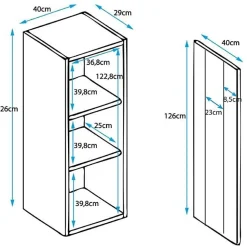Vitrine contemporaine 1 porte LED - Blanc & Sonoma - Mélamine & verre - 40 x 29 x 128 cm
