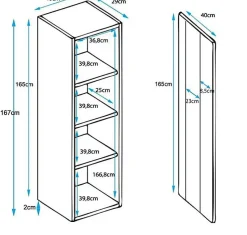 Vitrine contemporaine LED - Noir brillant - Mélamine - 1 porte 4 compartiments - 40x29x167 cm