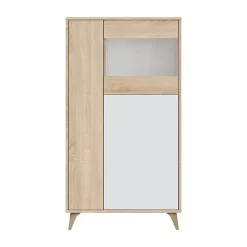 Vitrine Daceved, Vitrine avec 3 portes, Buffet pour salon ou salon, Buffet haut avec Etageres, 77x33h142 cm, Chêne et Blanc