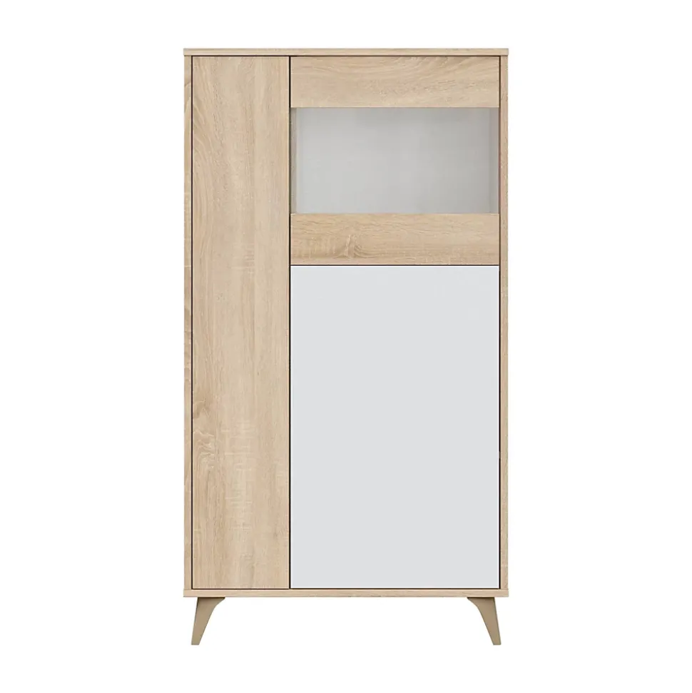 Vitrine Daceved, Vitrine avec 3 portes, Buffet pour salon ou salon, Buffet haut avec Etageres, 77x33h142 cm, Chêne et Blanc
