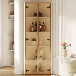 Vitrine d'angle 62x35x160 cm - Avec éclairage LED - 2 portes en verre trempé - Design d'angle - MDF+verre - Blanc