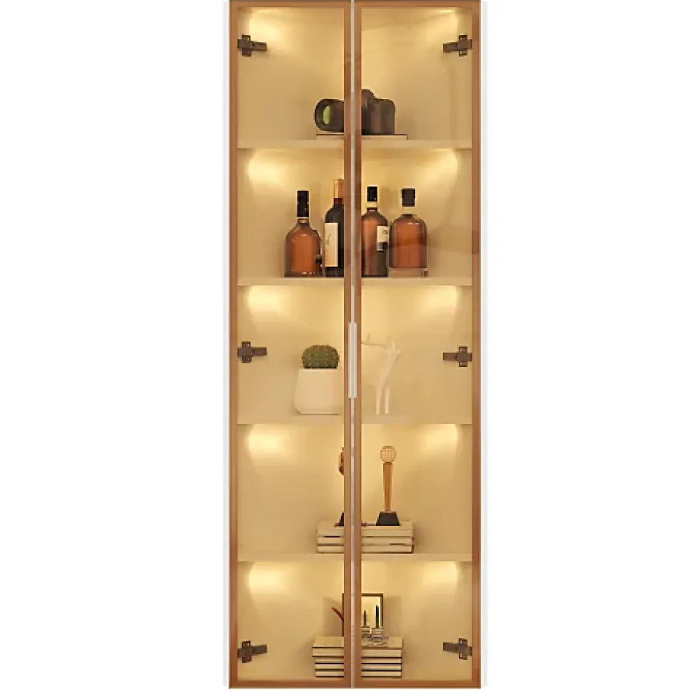Vitrine d'angle 62x35x160 cm - Avec éclairage LED - 2 portes en verre trempé - Design d'angle - MDF+verre - Blanc
