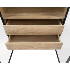 Vitrine de Salle de Bain avec Éclairage LED, 2 Portes Vitrées et 2 Tiroirs, Meuble de Rangement en MDF, 74 x 36 x 155 cm - Naturel