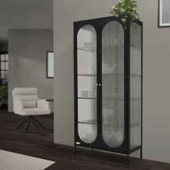Vitrine de Salon 80x175x40 cm, Noir, Armoire avec 5 Compartiments de Rangement/Étagères et 2 Porte