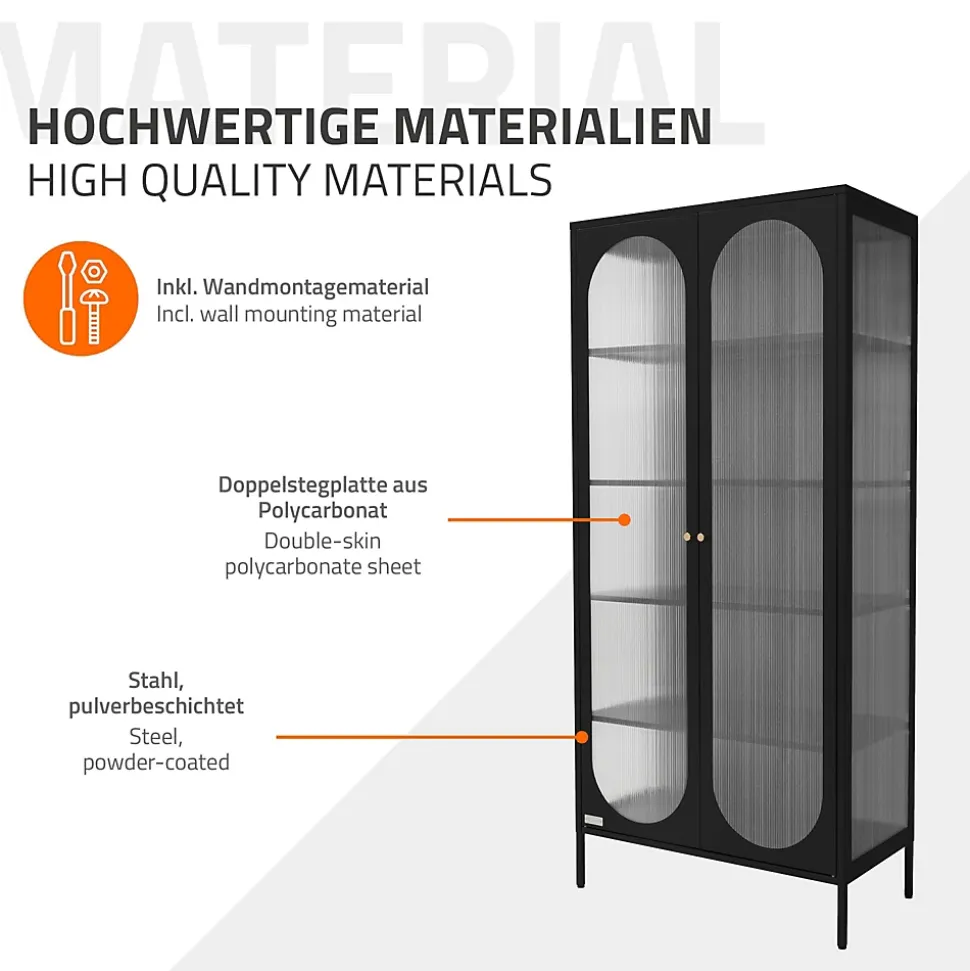 Vitrine de Salon 80x175x40 cm, Noir, Armoire avec 5 Compartiments de Rangement/Étagères et 2 Porte