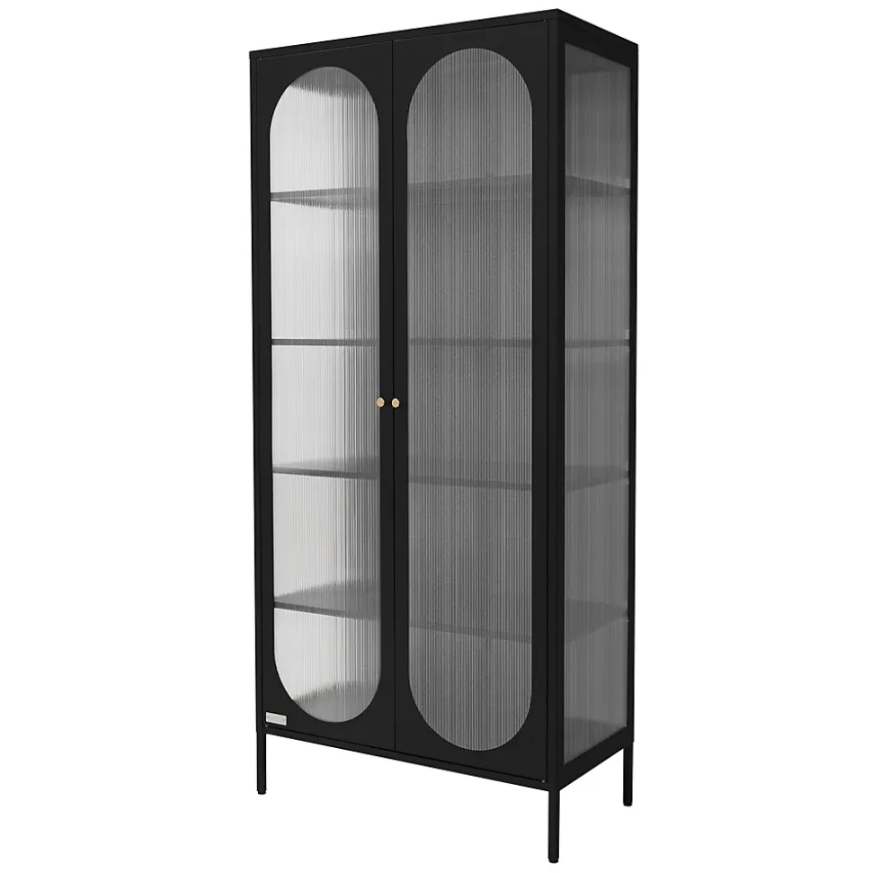 Vitrine de Salon 80x175x40 cm, Noir, Armoire avec 5 Compartiments de Rangement/Étagères et 2 Porte