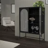 Vitrine de Salon 85x120x40 cm, Noir, Armoire avec 3 Compartiments de Rangement/Étagères et 2 Portes