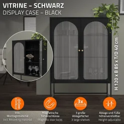 Vitrine de Salon 85x120x40 cm, Noir, Armoire avec 3 Compartiments de Rangement/Étagères et 2 Portes