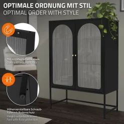 Vitrine de Salon 85x120x40 cm, Noir, Armoire avec 3 Compartiments de Rangement/Étagères et 2 Portes