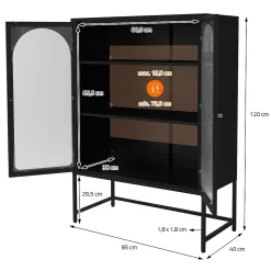 Vitrine de Salon 85x120x40 cm, Noir, Armoire avec 3 Compartiments de Rangement/Étagères et 2 Portes