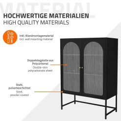 Vitrine de Salon 85x120x40 cm, Noir, Armoire avec 3 Compartiments de Rangement/Étagères et 2 Portes