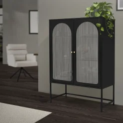 Vitrine de Salon 85x120x40 cm, Noir, Armoire avec 3 Compartiments de Rangement/Étagères et 2 Portes