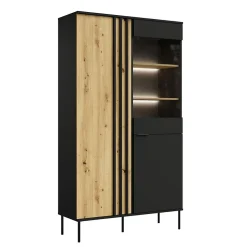 Vitrine design IZO 2 portes Noir onyx & Chene clair 110x195x40 cm